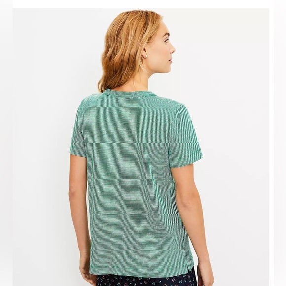 2/$20 ✨LOFT Lucky Horseshoe Everyday Crew Tee Green Striped Size S - Picture 5 of 8